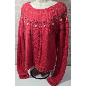 by TiMo ALLEGRA Crew Neck Sweater Red Mohair Wool Bobble Blend Knit Women's S